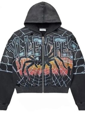 Vale Forever Widow Valley Fest Spider Full Zip-Up Hoodie Black